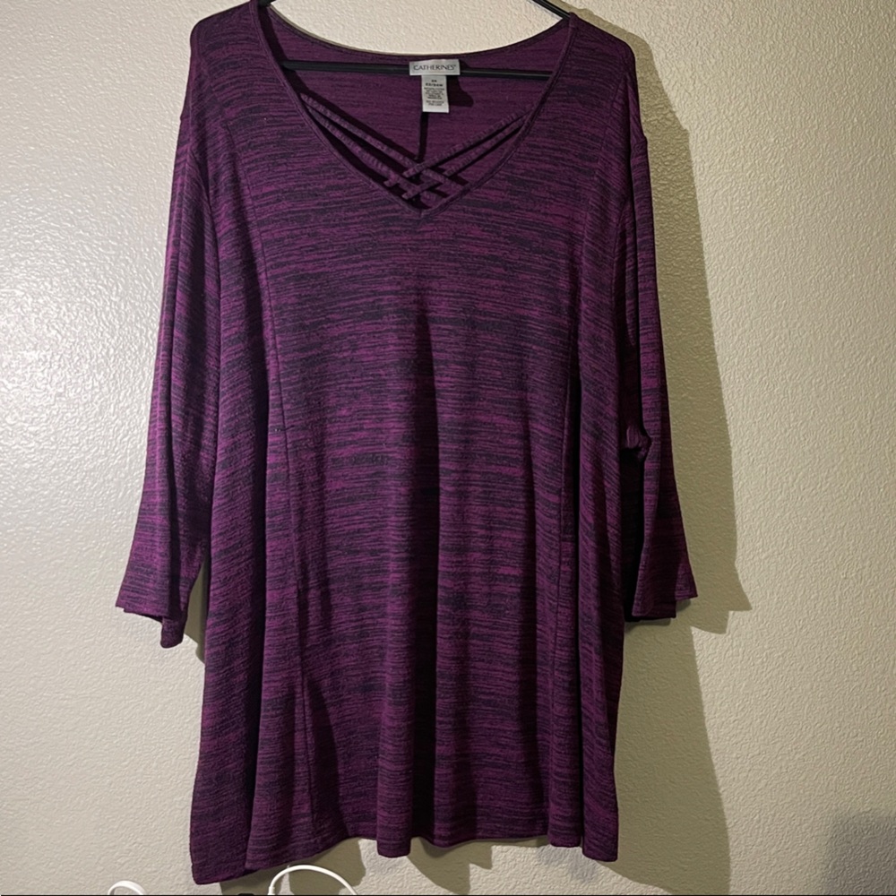 Catherines Purple Striped V-Neck Tunic